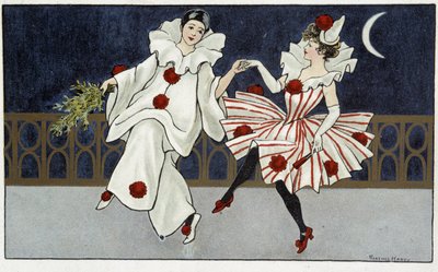 Pierrot i Colombine tańczą w świetle księżyca - dess. przez Florence Hardy, deb. XX wiek autorstwa Florence Hardy