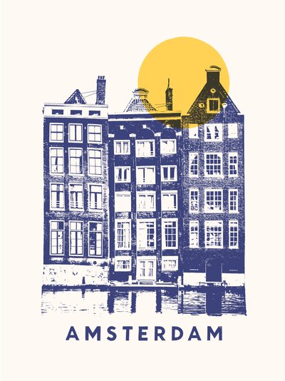 Amsterdam - 3 budynki i słońce, 2020 (w wersji cyfrowej) autorstwa Florent Bodart