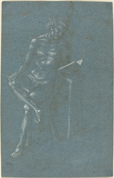 Młody mężczyzna siedzi na stołku czyta książkę (recto); Upadek człowieka (fragment dolnej części) (verso) autorstwa Florentine 15th Century