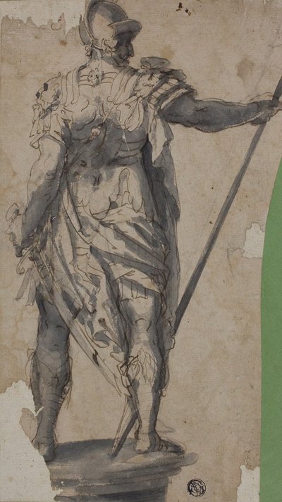 Statua stojącego wojownika, od tyłu autorstwa Follower of Francesco Salviati