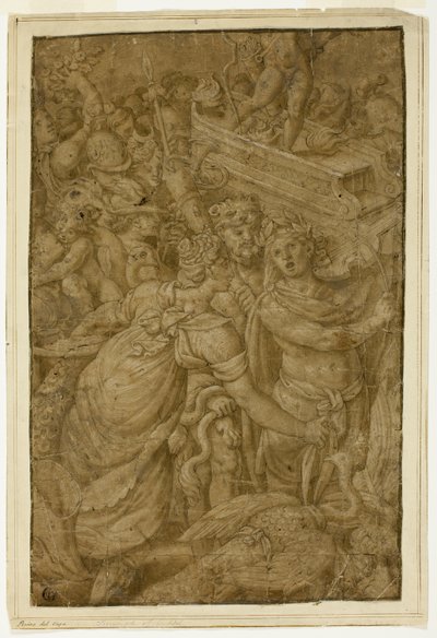 Kupidyn w triumfalnym rydwanie, w towarzystwie bogów i bogiń autorstwa Follower of Giulio Romano