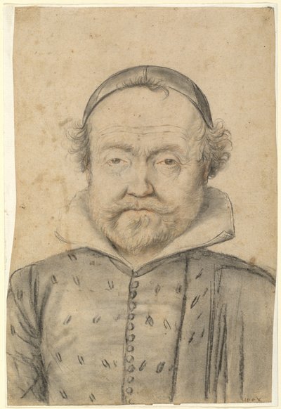 Portret brodatego mężczyzny w dublecie i czapce z czaszką autorstwa Follower of Lagneau