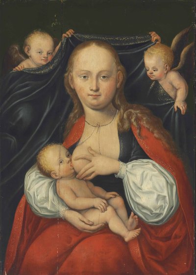 Dziewica z Dzieciątkiem i dwa anioły autorstwa Follower of Lucas Cranach the Elder