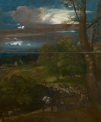 Krajobraz z pasterzami i stadami autorstwa Follower of Titian