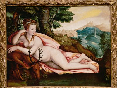 Diane de Poitiers, kochanka Henryka II, króla Francji, jako bogini Diana (obraz na płótnie) autorstwa Fontainebleau School