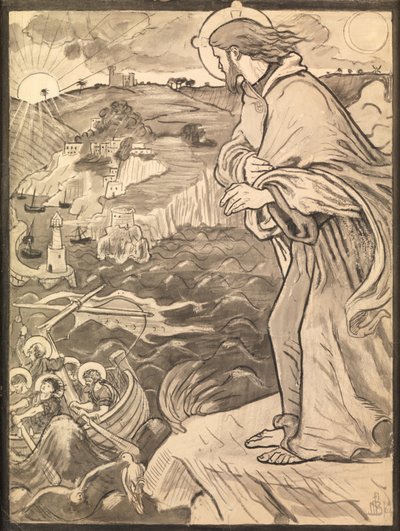 Chrystus widzi uczniów pracujących przy wiosło autorstwa Ford Madox Brown