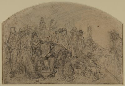 Pierwszy wstępny szkic do „pracy” (szkic kompozycyjny figur) autorstwa Ford Madox Brown