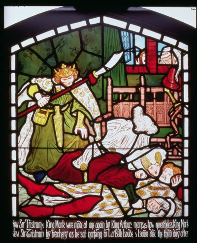 Śmierć Sir Tristana, z „Historia Tristana i Izoldy”, William Morris und Co. (witraż) autorstwa Ford Madox Brown