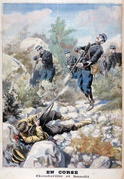 Strzelanina między bandytą a żandarmerią, Korsyka, 1898 autorstwa Fortuné Méaulle