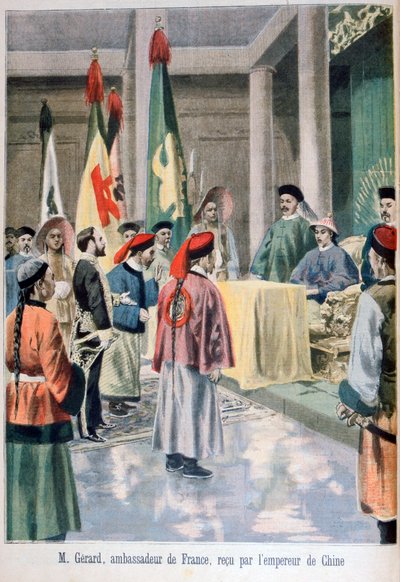 Ambasador Francji Gérard przed cesarzem Chin Guangxu, 1895 autorstwa Fortuné Méaulle