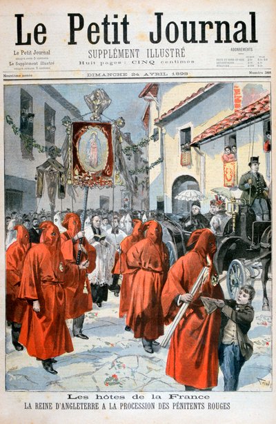 Królowa Wiktoria ogląda procesję czerwonych pokutników, 1898 r. autorstwa Fortuné Méaulle