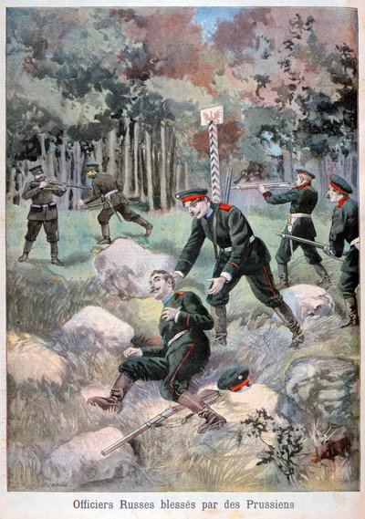 Oficer rosyjski ranny przez Prusaków, granica rosyjska, 1898 autorstwa Fortuné Méaulle