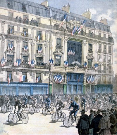 Start wyścigu rowerowego Paryż-Brześć-Paryż, 1891 autorstwa Fortuné Méaulle