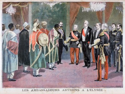 Ambasadorowie Abisynii odwiedzający Pałac Elizejski, 1898 autorstwa Fortuné Méaulle