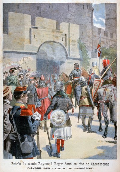 Wjazd hrabiego Raymonda Rogera do Carcassonne we Francji, 1898 r autorstwa Fortuné Méaulle