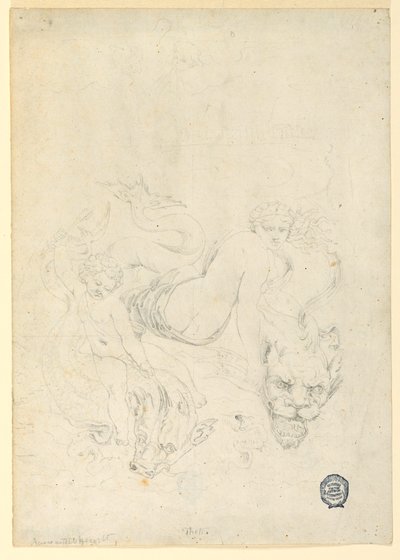 Rysunek przedstawiający Tetydę i Kupidyna ujeżdżających rybę, ok. 1820 r. autorstwa Fortunato Duranti