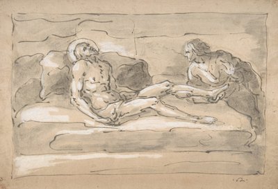 Martwy Chrystus opłakiwany przez Magdalenę, która czci rany na swoich stopach, 1787-1863. autorstwa Fortunato Duranti