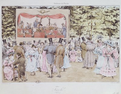 Rozrywka muzyczna w Nowych Ogrodach Tivoli w Paryżu, grawerowana przez C. Motte, 1827 autorstwa Fortune Delarue