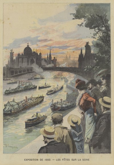 Pływający karnawał nad Sekwaną podczas Wystawy Powszechnej 1900 w Paryżu autorstwa Fortune Louis Meaulle