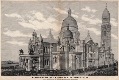Inauguracja bazyliki Sacre-Coeur na Montmartre w 1891 r. (wygląd pomnika w takim stanie, w jakim będzie po całkowitym ukończeniu) - Grawerowanie Meaulle w 1891 r. autorstwa Fortune Louis Meaulle