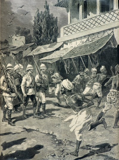 Powstanie w Bombaju w 1898 roku (rycina) autorstwa Fortune Louis Meaulle