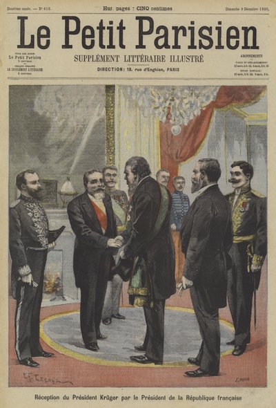Prezydent Francji Emile Loubet przyjmuje Paula Krugera, byłego prezydenta Transwalu autorstwa Fortune Louis Meaulle