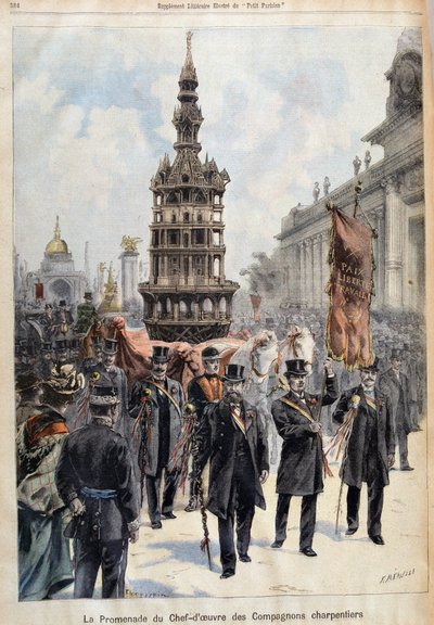 Promenada arcydzieła Stolarzy Towarzyszów, rytowana przez Fortuné Louisa Méaulle (1844–1916), koniec XIX w. (kolor lito) autorstwa Fortune Louis Meaulle