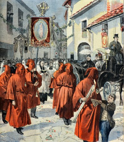 Królowa Wiktoria uczestniczy w procesji czerwonych pokutników, Nicea autorstwa Fortune Louis Meaulle