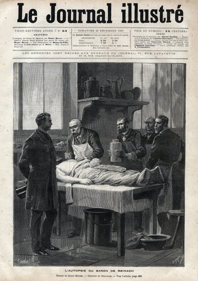Sekcja zwłok barona Jacquesa de Reinacha (1840-1892) w 1892 r. - rycina Meaulle w „The Illustrous Journal” z 1892 r. autorstwa Fortune Louis Meaulle