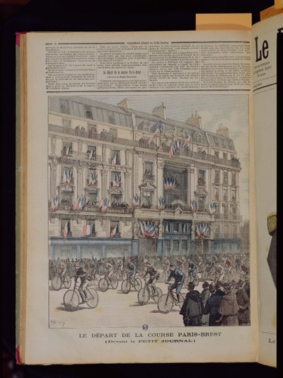 Start wyścigu rowerowego Paryż-Brześć przed biurem „Le Petit Journal”, ilustracja z magazynu o tej samej nazwie, 15 września 1891 autorstwa Fortune Louis Meaulle