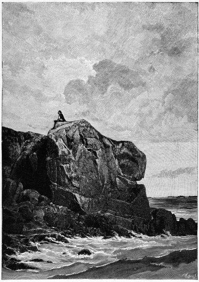 Victor Hugo na wygnaniu w Jersey w 1855 roku, na skale Proscriit. Rycina autorstwa Louisa Fortune Meaulle