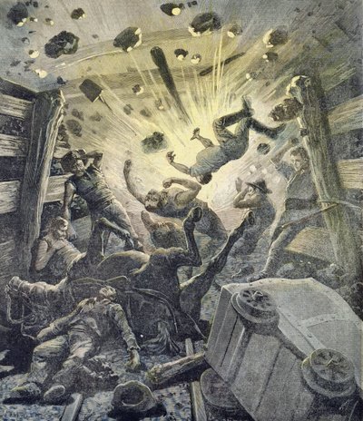 Wybuch gazu, ilustracja z ilustrowanego dodatku do Le Petit Journal, 2 kwietnia 1892 r. autorstwa Fortune Louis Meaulle and Henri Meyer