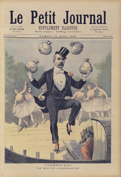 Georges Clemenceau (1841-1929) żonglujący torbami z angielskimi pieniędzmi, z „Le Petit Journal”, 19 sierpnia 1893 autorstwa Fortune Louis Meaulle and Henri Meyer