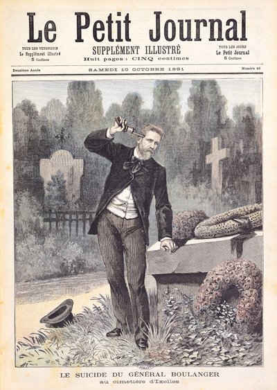 Samobójstwo generała Georgesa Ernesta Boulangera (1837-91) na cmentarzu w Ixelles, z „Le Petit Journal”, 10 października 1891 autorstwa Fortune Louis Meaulle and Henri Meyer