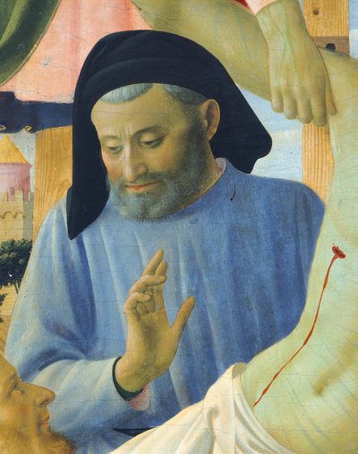 Architekt Michelozzo, detal z Zdejmowania z krzyża lub ołtarza Trójcy Świętej, ok. 1432, autorstwa Giovanniego da Fiesole zwanego Fra Angelico (1400-ok. 1455), tempera na drewnie autorstwa Fra (c.1387 1455) Angelico