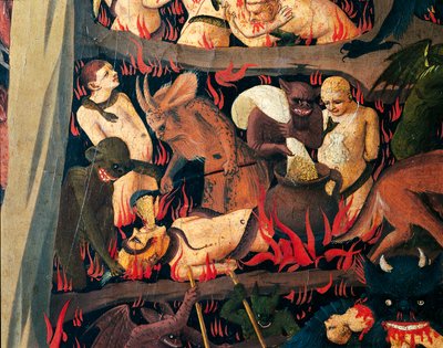 Piekło z demonami karzącymi chciwość, fragment z Sądu Ostatecznego Giovanniego da Fiesole zwanego Fra Angelico (1400-około 1455), tempera na drewnie autorstwa Fra (c.1387 1455) Angelico
