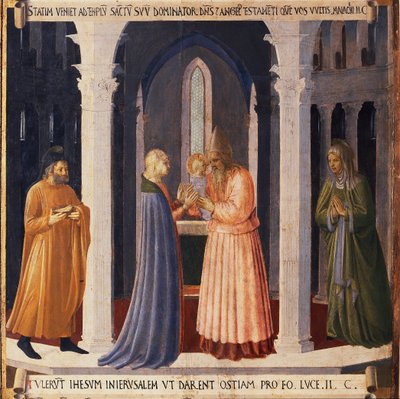 Życie Chrystusa: przedstawienie Jezusa w świątyni Armadio degli Argenti. (Tempera na drewnie autorstwa Fra  Angelico