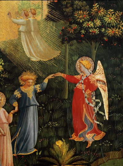 Sąd Ostateczny: taniec wybranych w Raju. (tempera na drewnie autorstwa Fra  Angelico