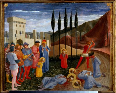 męczeństwo świętych Cosimo (Come or Cosimo) i Damiana Św. Detrempe on wood autorstwa Guido di Pietro (lub Fra Giovanni da Fiesole) dit Fra Ange autorstwa Fra  Angelico