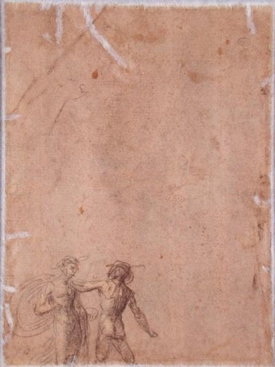 Dwie figury (verso) (czarna i żółta kreda podkreślona białą na papierze) (odbytnicy patrz 152658) autorstwa Fra 1472 1517 Bartolommeo