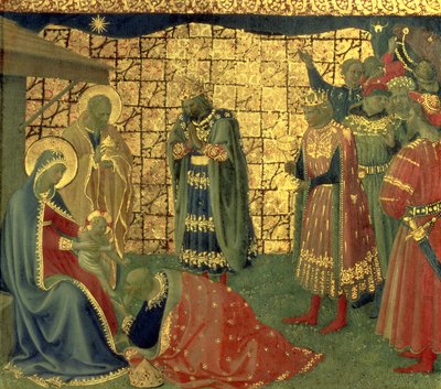 Pokłon Trzech Króli, detal z płyty predella, 1434 tempera na fragmencie płyty z 98904 autorstwa Fra Angelico
