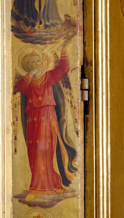 Anioł grający na trąbce, fragment Tryptyku Linaiuoli, 1433 (tempera na desce) autorstwa Fra Angelico