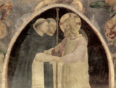 Chrystus wita dwóch braci dominikanów, fragment fresku z 78936 autorstwa Fra Angelico