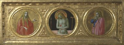 Chrystus jako Mąż Bolesny w otoczeniu św. Marii Magdaleny i św. Jana Ewangelisty autorstwa Fra Angelico