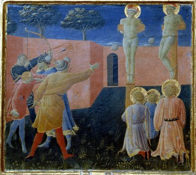 Ukrzyżowanie i ukamienowanie Świętego Cosmo autorstwa Fra Angelico