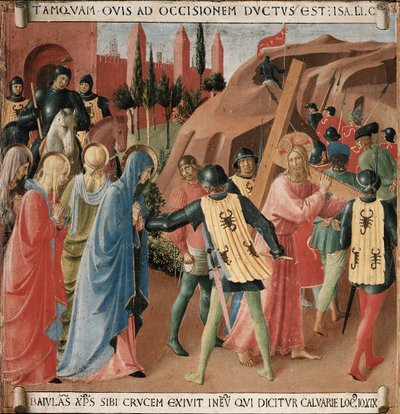 Historia życia Chrystusa: wejście na Kalwarię, niesienie krzyża autorstwa Fra Angelico