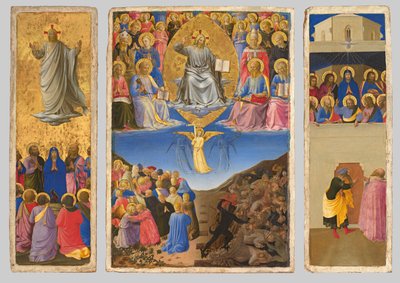 Włoski: Trittico (Ascensione, Giudizio Universale, Pentecoste) Tryptyk przedstawiający Sąd Ostateczny, Wniebowstąpienie i Zesłanie Ducha Świętego. autorstwa Fra Angelico