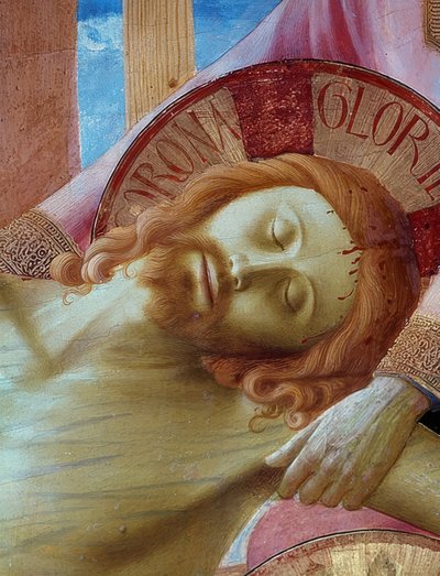 Zejście z krzyża. Fragment centralnej części oryginalnego ołtarza Santa Trinita we Florencji: głowa Chrystusa. 1437 autorstwa Fra Angelico