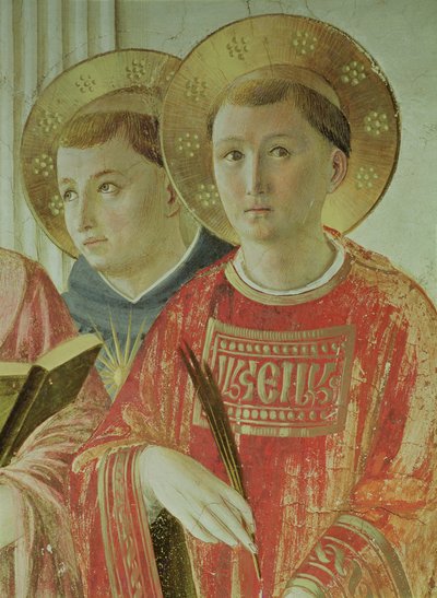 Madonna of the Shadow, fragment św. Tomasza z Akwinu i św. Wawrzyńca, z korytarza pierwszego piętra (fresk) autorstwa Fra Angelico