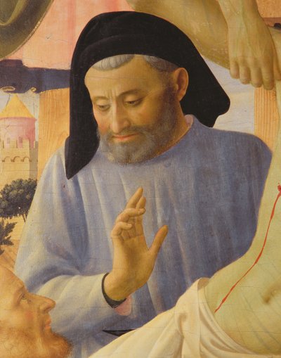 Santa Trinita, detal Józefa z Arymatei, ok. 1434 tempera i złoto na panelu autorstwa Fra Angelico